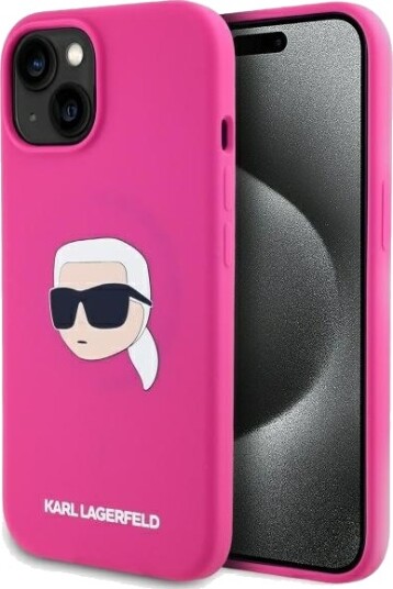 Karl Lagerfeld iPhone 15 Hardcase Fuchsia Silikon med Karl Head Print og MagSafe