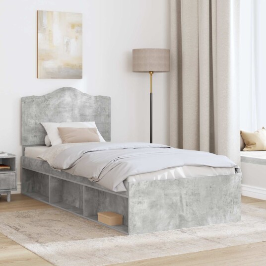 Sengestamme med hodegjerde Betonggrå 100 x 200 cm Massiv furu Sengestamme med hodegjerde Betonggrå 100 x 200 cm Massiv furu