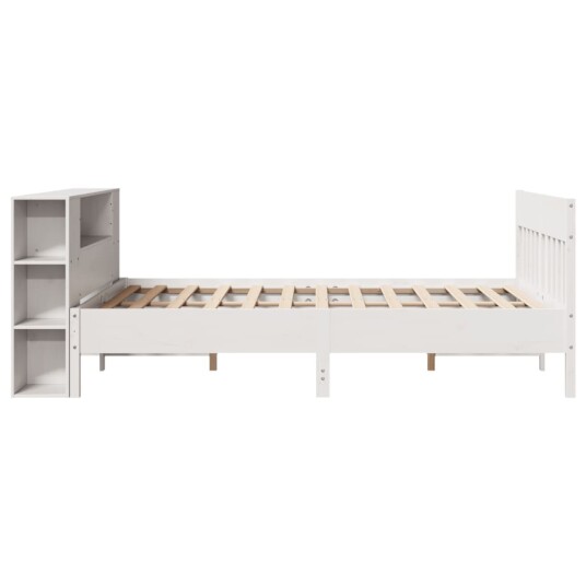 Seng med bokhylle uten madrass hvit 120x200 cm heltre furu 3323186