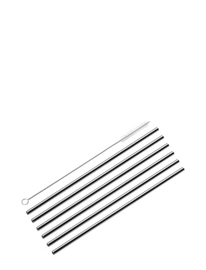 cilio Sugerør Stål 6 Stk. L22,5Cm M/Rensebørste, Lige - Silver - ONE SIZE