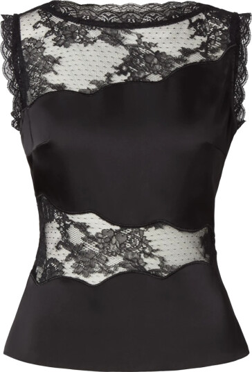 Malina Desire Lace Trimmed Cut Out Top - Black - 40