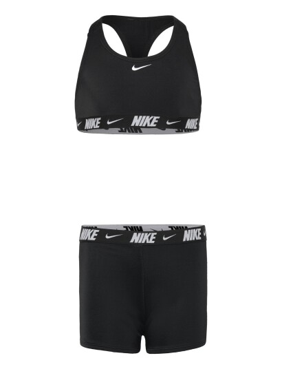 NIKE SWIM Nike Logo Tape Racerback Bikini & Short Set   Black   120 130