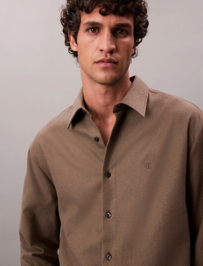 Calvin Klein Ls Melange Flannel Easy Shirt - Khaki green - M