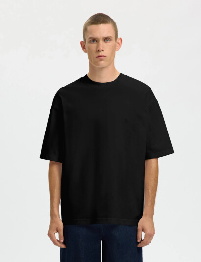 Selected Slhrelaxaspen 2 Ply Ss O Neck Noos   Black   L