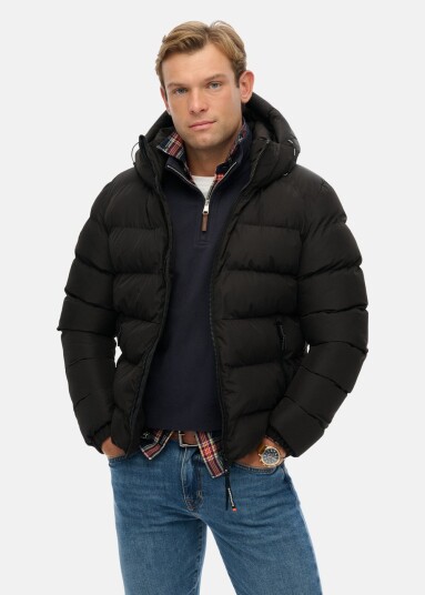 Hooded Sports Puffer Jacket Black/Black 2xl  Vårjakker