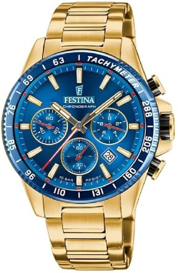 Festina Herreklokke F20634 3 Timeless Blå/Gulltonet stål Ø43.5 mm