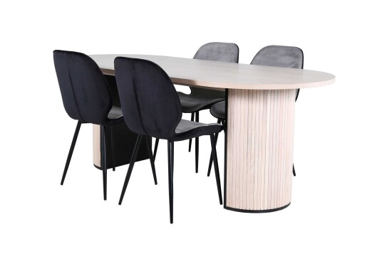 Venture Design Bianca & Emma spisegruppe Grå/natur 4 stoler & bord 200 x 90 cm