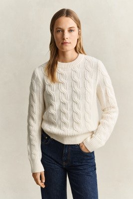 Gant Wool Blend Cable Knit C Neck CREAM XL
