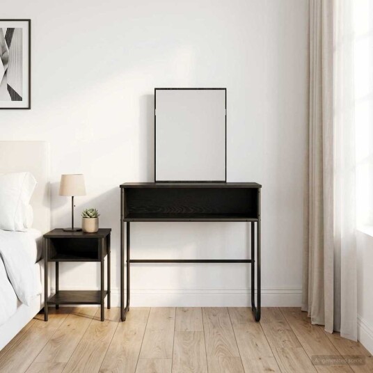 vidaXL Sminkebord med hylle med lagring Svart eik Konstruert tre
