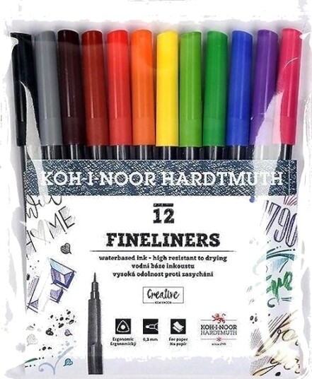 Koh I Noor Tusj/Fineliner 12 Farger