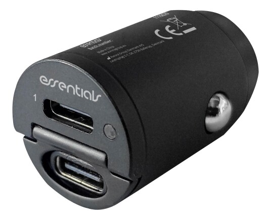 Essentials Dobbel USB-C PD 30W Bil lader Svart