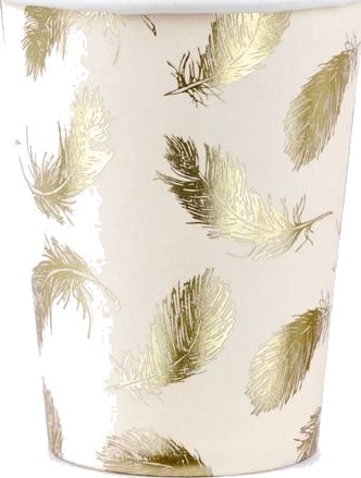 6 stk Lys Ferskenfarget Pappkrus med Gullprint av Fjær 220 ml 6 stk Lys Ferskenfarget Pappkrus med Gullprint av Fjær 220 ml