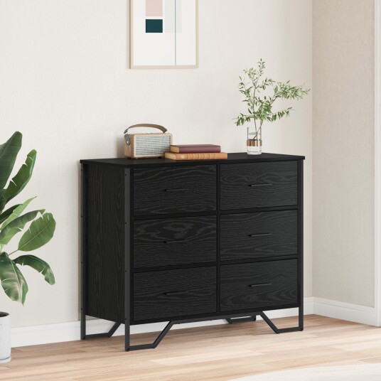 Kommode med skuff Svart eik 91 x 35.5 x 74.5 cm Konstruert tre Kommode med skuff Svart eik 91 x 35.5 x 74.5 cm Konstruert tre