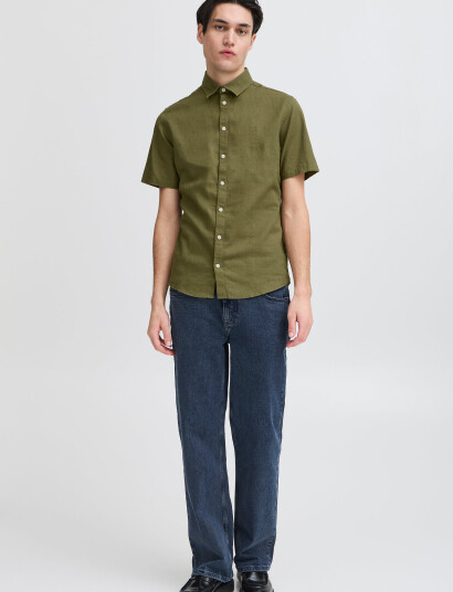 Casual Friday Cfaksel Ss Linen Mix Shirt - Khaki green - L