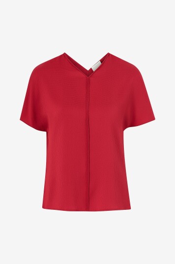 Calvin Klein Bluse Hammered Satin V Neck SS Blouse Rød