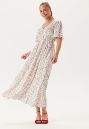 BUBBLEROOM Butterfly Sleeve Viscose Maxi Dress Offwhite/Patterned 34