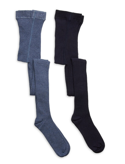 Minymo Stocking Solid Rib 2-Pack Blue 104-110