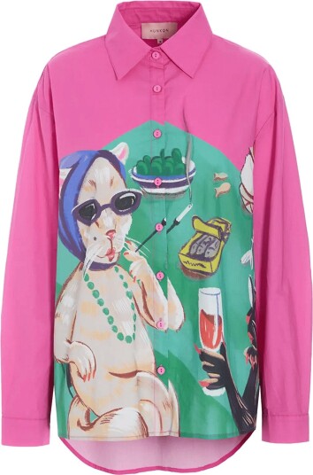 Hunkøn Tiana Shirt COCKTAILS WITH CATS ART PRINT XS