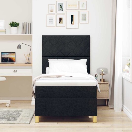 Box Spring Seng med Madrass Svart 100x200 cm Stoff