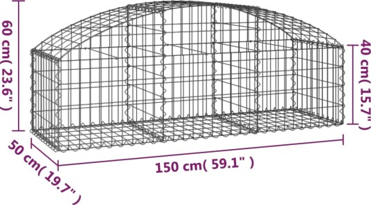 vidaXL Gabionkurv buet 150x50x40/60 cm galvanisert jern