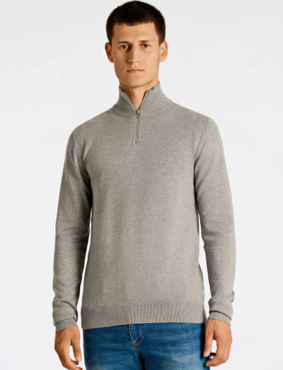 Lindbergh Ecovero Half Zip L/S Knit - Grey - M Lindbergh Ecovero Half Zip L/S Knit - Grey - M