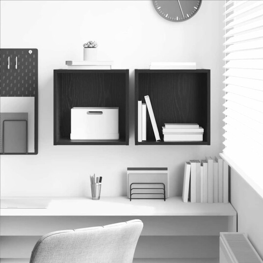Veggskap 2 pcs Svart Eik 37 x 37 x 37 cm Konstruert tre Veggskap 2 pcs Svart Eik 37 x 37 x 37 cm Konstruert tre