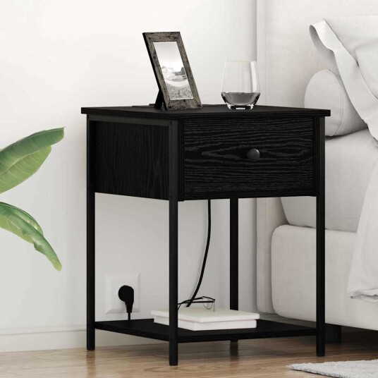 Sengeskaps 2 pcs Svart eik 42 x 41 x 56 cm Konstruert tre Sengeskaps 2 pcs Svart eik 42 x 41 x 56 cm Konstruert tre