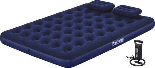Bestway Oppblåsbar flokket luftseng pute luftpumpe 203x152x22cm 67374