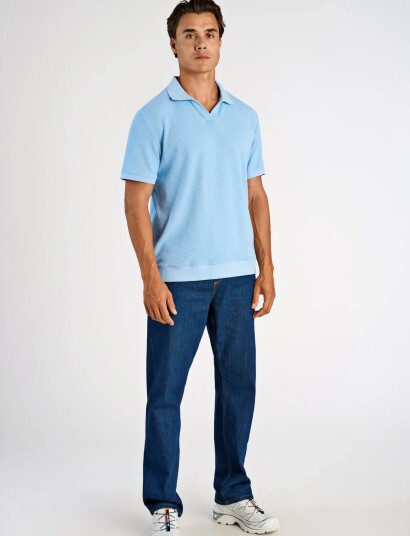 Lindbergh Open Collar Structure Rib Polo Blue L