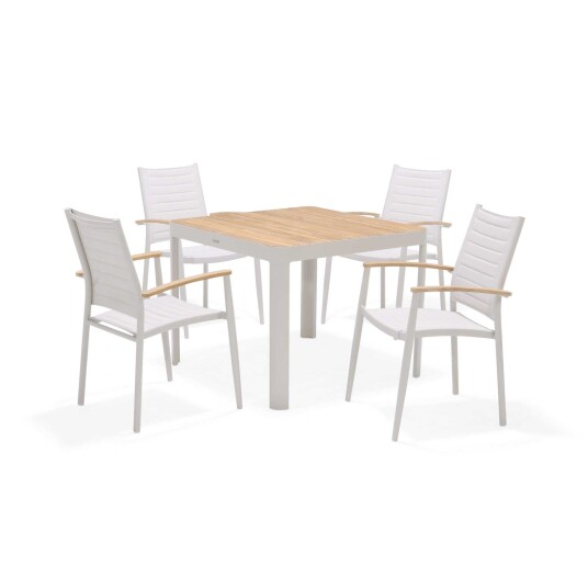 Lifestyle Garden Portals spisegruppe Teak/hvit 4 stoler & bord 95x95 cm