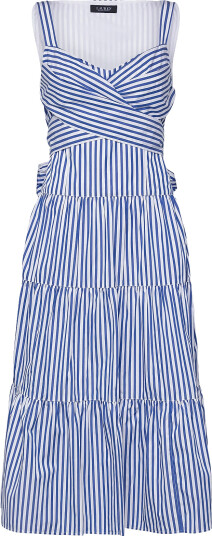 Lauren Ralph Lauren Striped Belted Broadcloth Tiered Dress   Blue   40