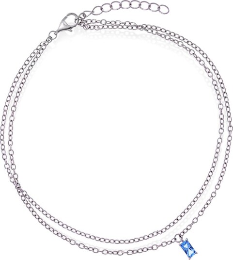 Pan Jewelry Ankelkjede i sølv med blå zirkonia 25 cm   Rhodinert L:22+3 cm H:5 mm B:3 mm