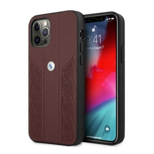 BMW Leather Curve Perforate Deksel for iPhone 12 Pro Max - Rød
