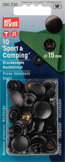 Trykknapper sport og camping refil 10 stk x 15 mm svart