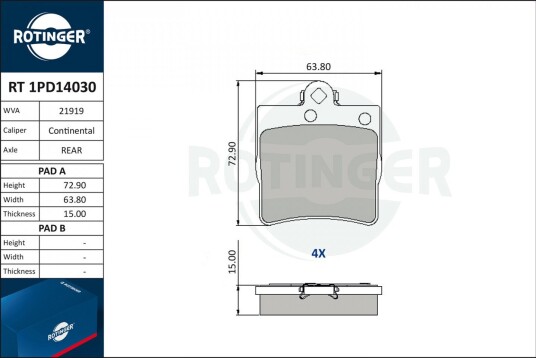 Bremseklosser sett ROTINGER RT 1PD14030