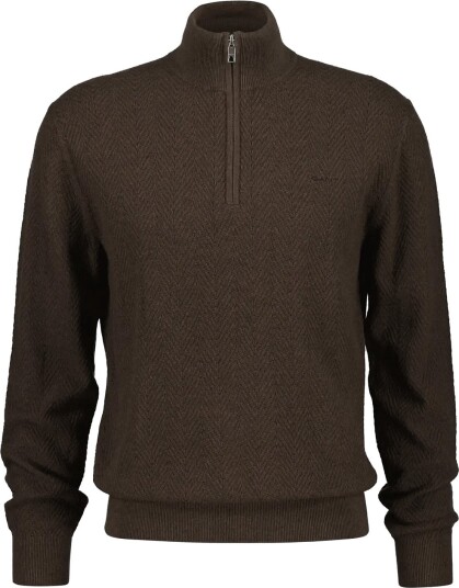 Gant Herringbone Texture Half Zip Brown S