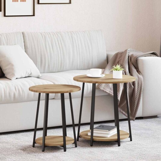 Sidebordsett på 2 i Artisan Eik med Konstruksjonsmateriale og Metall