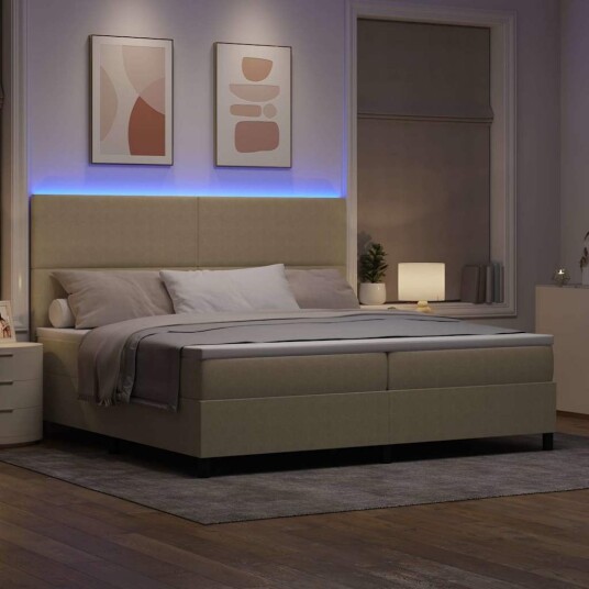 Boxspring Seng med Madrass og LED Lys Grønn Grå 200x200 cm Cord Fløyel