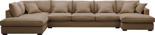 Rossita Lyx 6 seters høyrevendt U formet ekstra dyp sofa med divan og sjeselong i manchester Lysebrun