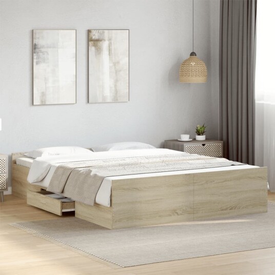 Sengeramme med skuffer sonoma eik 160x200 cm konstruert tre 8721102619342