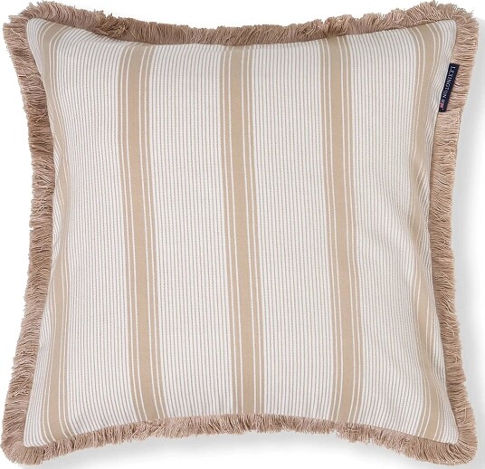 Lexington Home Striped Organic Cotton Fringe Pillow Cover   Beige   50X50