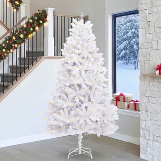 vidaXL Kunstig sammensatt juletre med 300 LED Hvit 270 cm PVC og stål