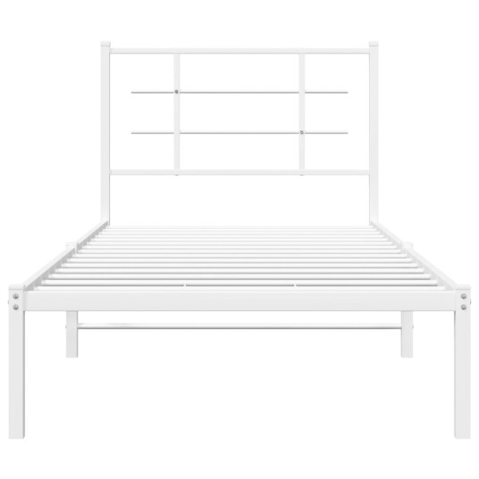 vidaXL Sengeramme i metall med hodegavl hvit 90x200 cm 8721012304024