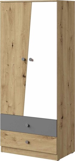 Nero Garderobe 80 cm - Natur/Hvit/Grå