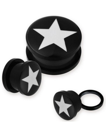 Svart Piercing Plugg med Hvit Stjerne