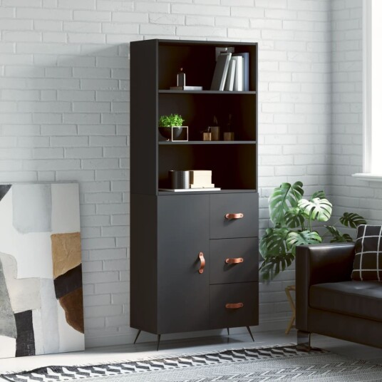 vidaXL Highboard svart 69,5x34x180 cm konstruert tre 8720845927813