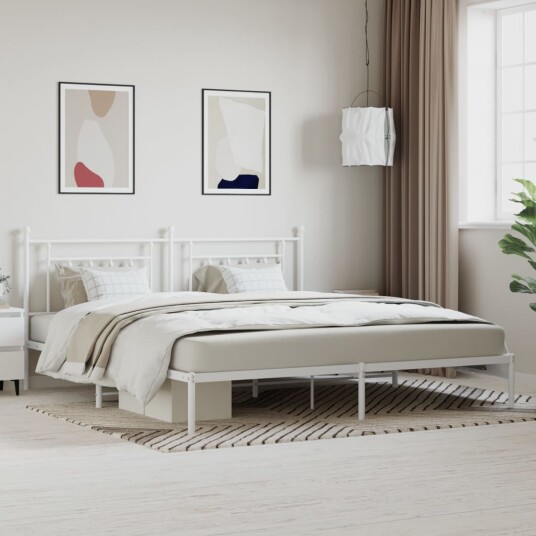 vidaXL Sengeramme i metall med hodegavl hvit 193x203 cm 8720845883720
