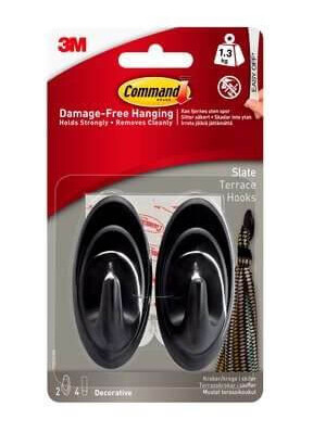 3M Command Ellipse krok med skiferfinish, 2 kroker, 4 selvklebende strips