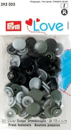 Prym Color Snaps Trykknapper av plast runde 12,4 mm Ass. Grå 30 stk.