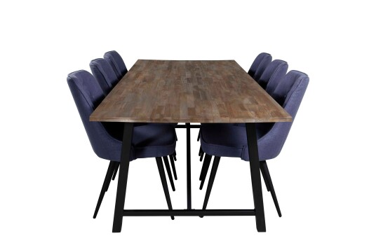 Venture Design Malang & Velvet spisegruppe Natur/blå 6 st stoler & bord 250 x 100 cm